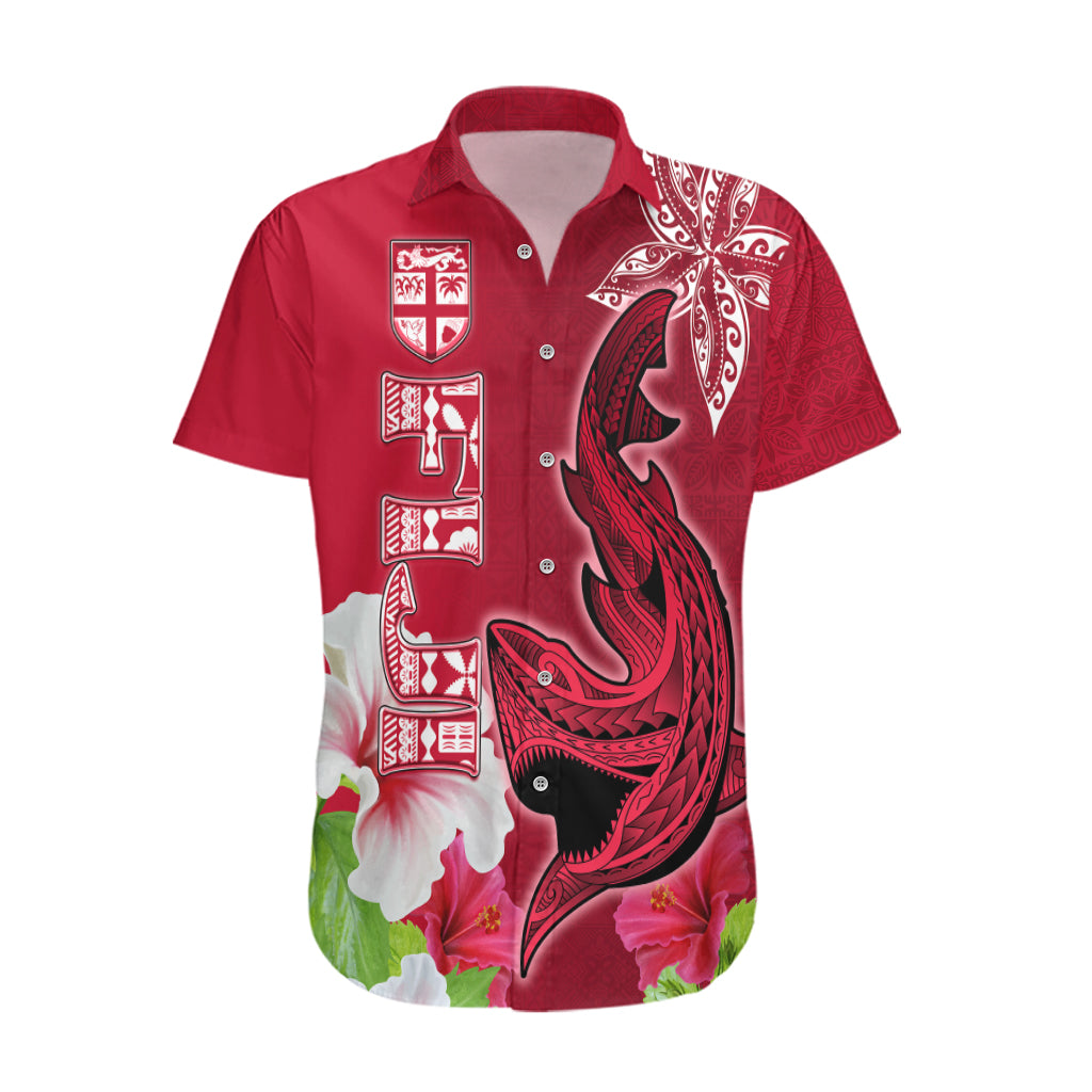 Polynesian Fiji Hawaiian Shirt Shark and Hibiscus Tapa Pattern Red Version LT03 Red - Polynesian Pride