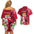 Custom Polynesian Fiji Couples Matching Off Shoulder Short Dress and Hawaiian Shirt Shark and Hibiscus Tapa Pattern Red Version LT03 - Polynesian Pride