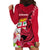 Custom Polynesian Fiji Hoodie Dress Shark and Hibiscus Tapa Pattern Red Version LT03 - Polynesian Pride