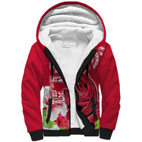 Custom Polynesian Fiji Sherpa Hoodie Shark and Hibiscus Tapa Pattern Red Version LT03 Unisex Red - Polynesian Pride