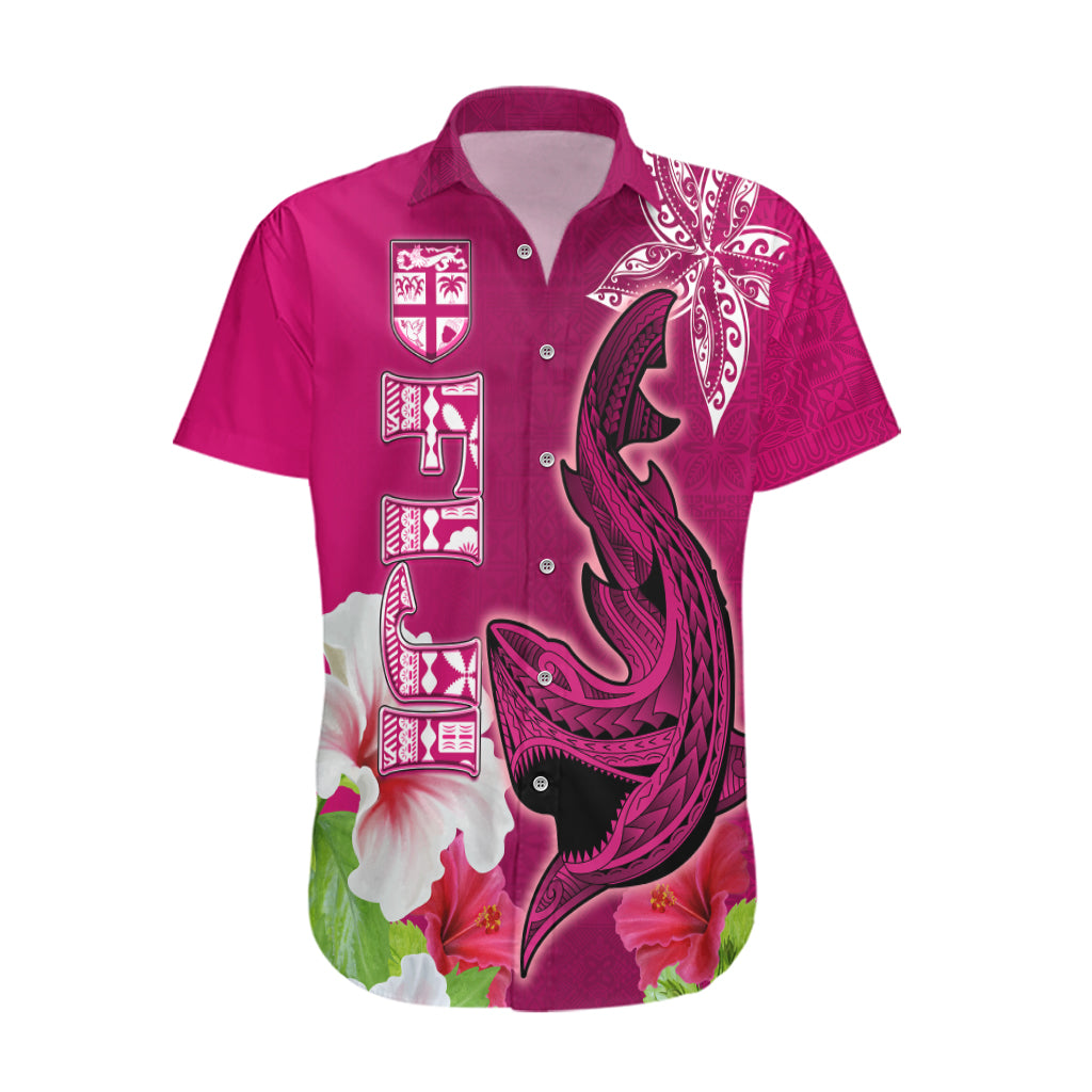 Polynesian Fiji Hawaiian Shirt Shark and Hibiscus Tapa Pattern Purple Version LT03 Pink - Polynesian Pride