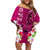 Polynesian Fiji Off Shoulder Short Dress Shark and Hibiscus Tapa Pattern Purple Version LT03 Women Pink - Polynesian Pride