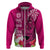 Custom Polynesian Fiji Hoodie Shark and Hibiscus Tapa Pattern Purple Version LT03 Zip Hoodie Pink - Polynesian Pride