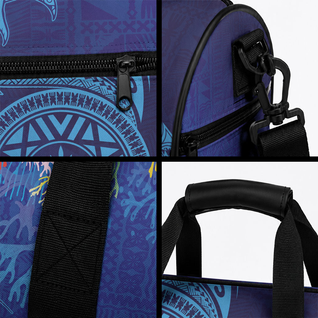 Fijian Tribal Manta Ray Duffle Bag Masi Motif with Coral Reef Ocean Vibe LT03 - Polynesian Pride