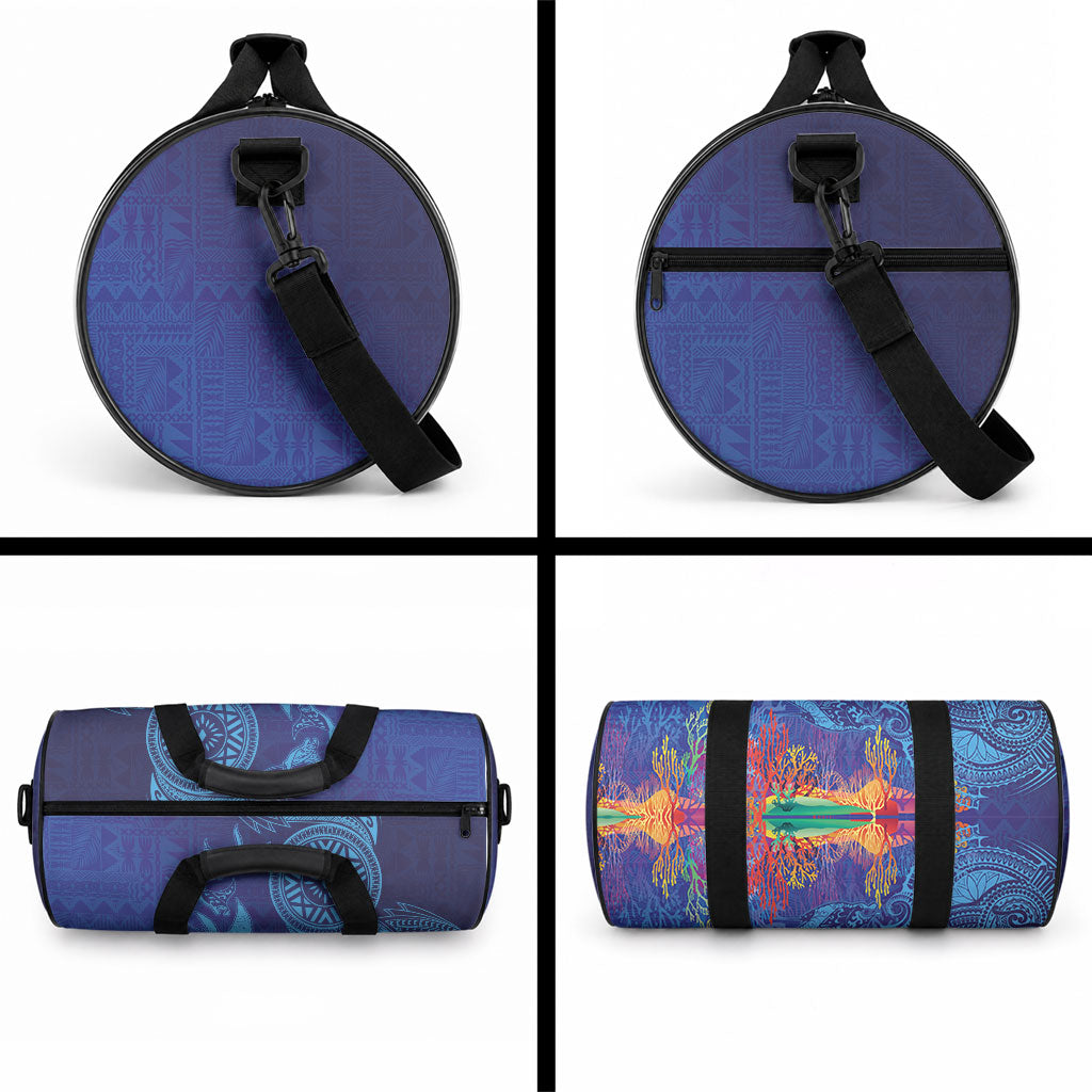 Fijian Tribal Manta Ray Duffle Bag Masi Motif with Coral Reef Ocean Vibe LT03 - Polynesian Pride