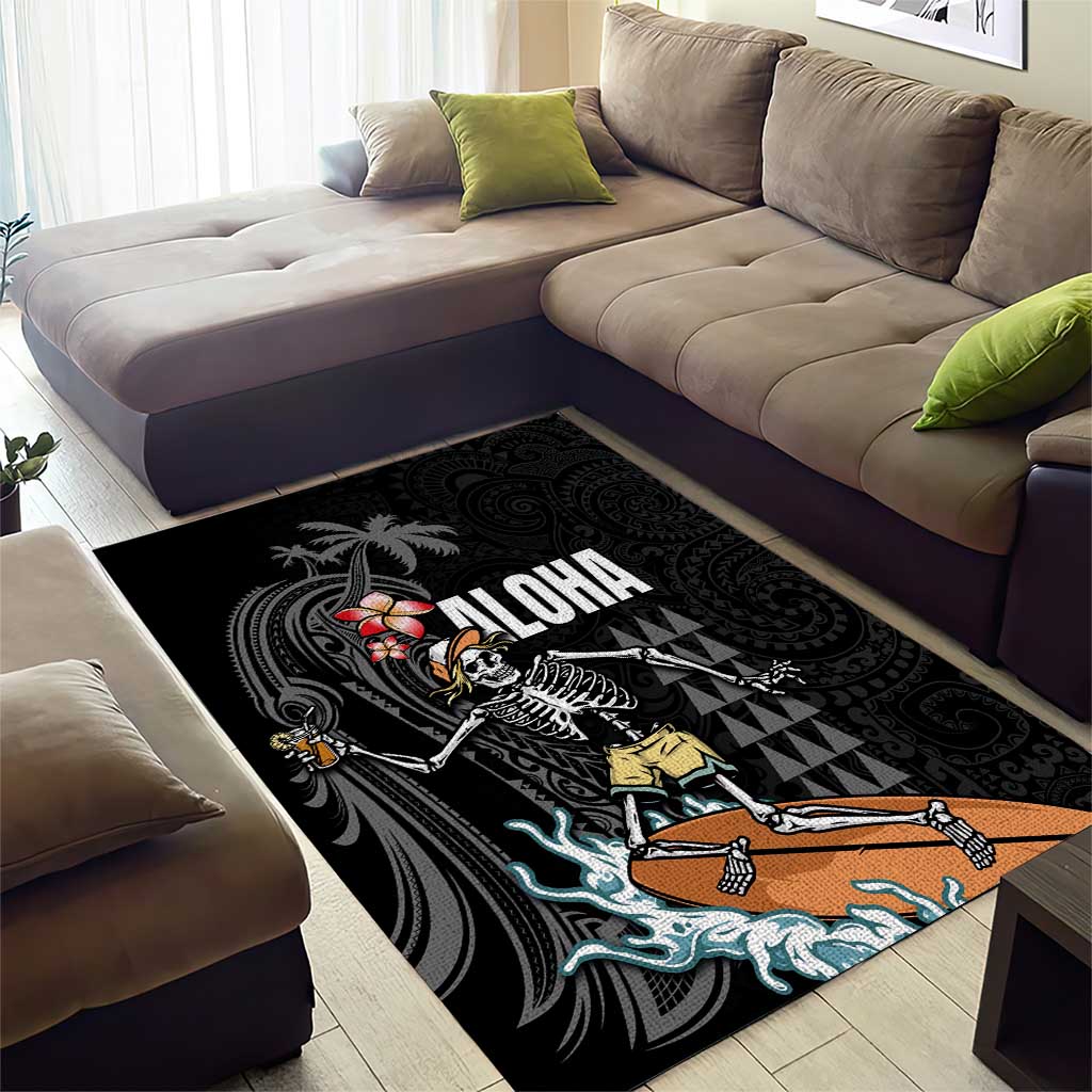 Hawaiian Halloween Skeleton Surfing Area Rug Polynesian Tribal Tattoo and Hawaiian Pattern LT03 - Polynesian Pride