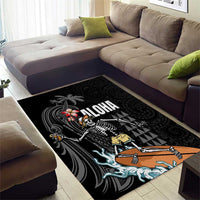Hawaiian Halloween Skeleton Surfing Area Rug Polynesian Tribal Tattoo and Hawaiian Pattern LT03 - Polynesian Pride