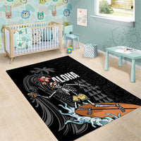 Hawaiian Halloween Skeleton Surfing Area Rug Polynesian Tribal Tattoo and Hawaiian Pattern LT03 - Polynesian Pride
