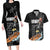 Hawaiian Halloween Skeleton Surfing Couples Matching Long Sleeve Bodycon Dress and Hawaiian Shirt Polynesian Tribal Tattoo and Hawaiian Pattern