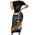 Hawaiian Halloween Skeleton Surfing Family Matching Short Sleeve Bodycon Dress and Hawaiian Shirt Polynesian Tribal Tattoo and Hawaiian Pattern