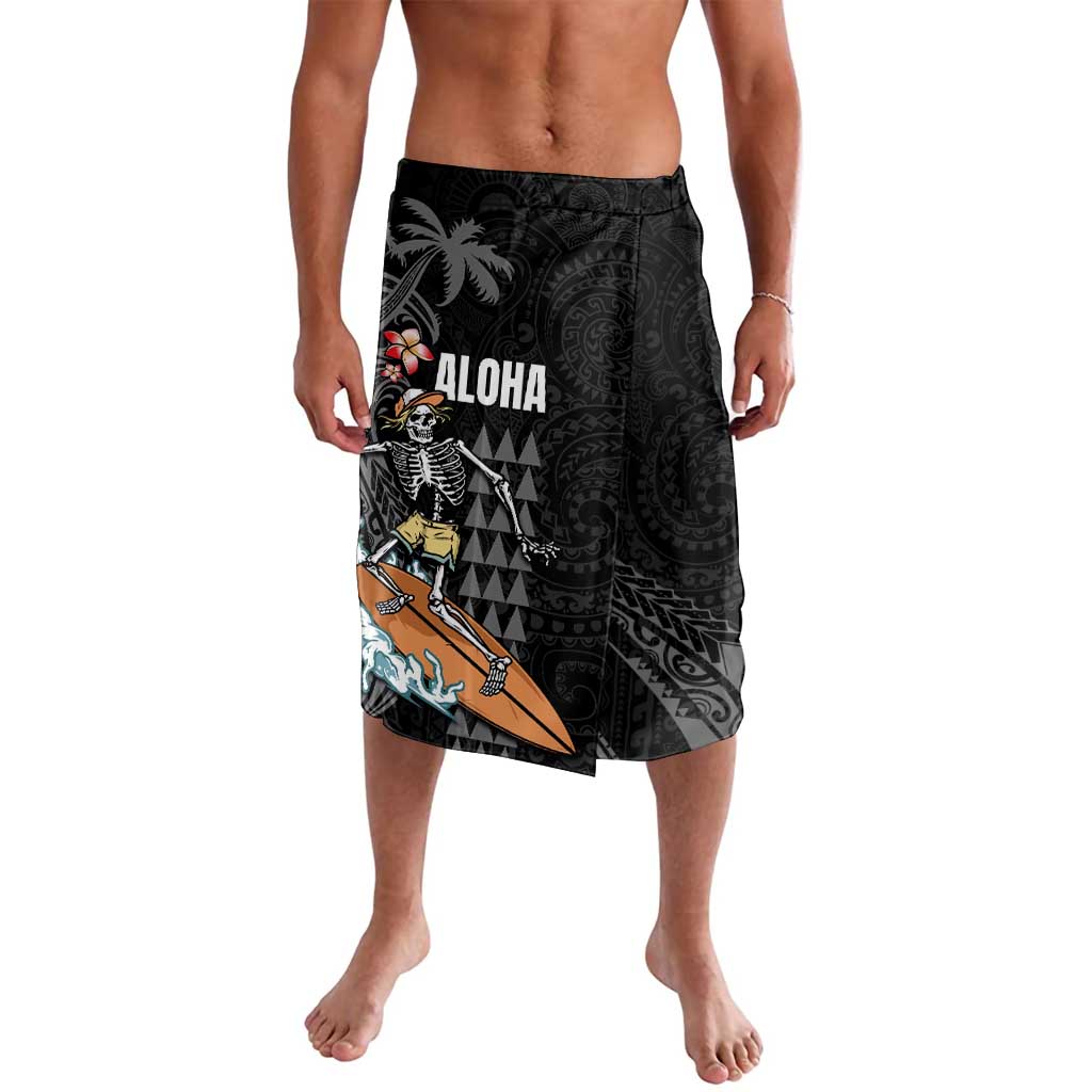 Hawaiian Halloween Skeleton Surfing Lavalava Polynesian Tribal Tattoo and Hawaiian Pattern LT03 Black - Polynesian Pride