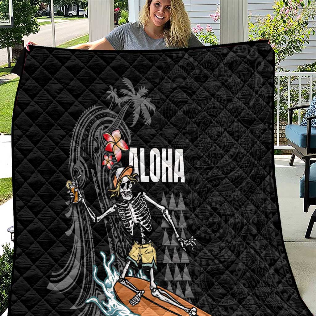 Hawaiian Halloween Skeleton Surfing Quilt Polynesian Tribal Tattoo and Hawaiian Pattern