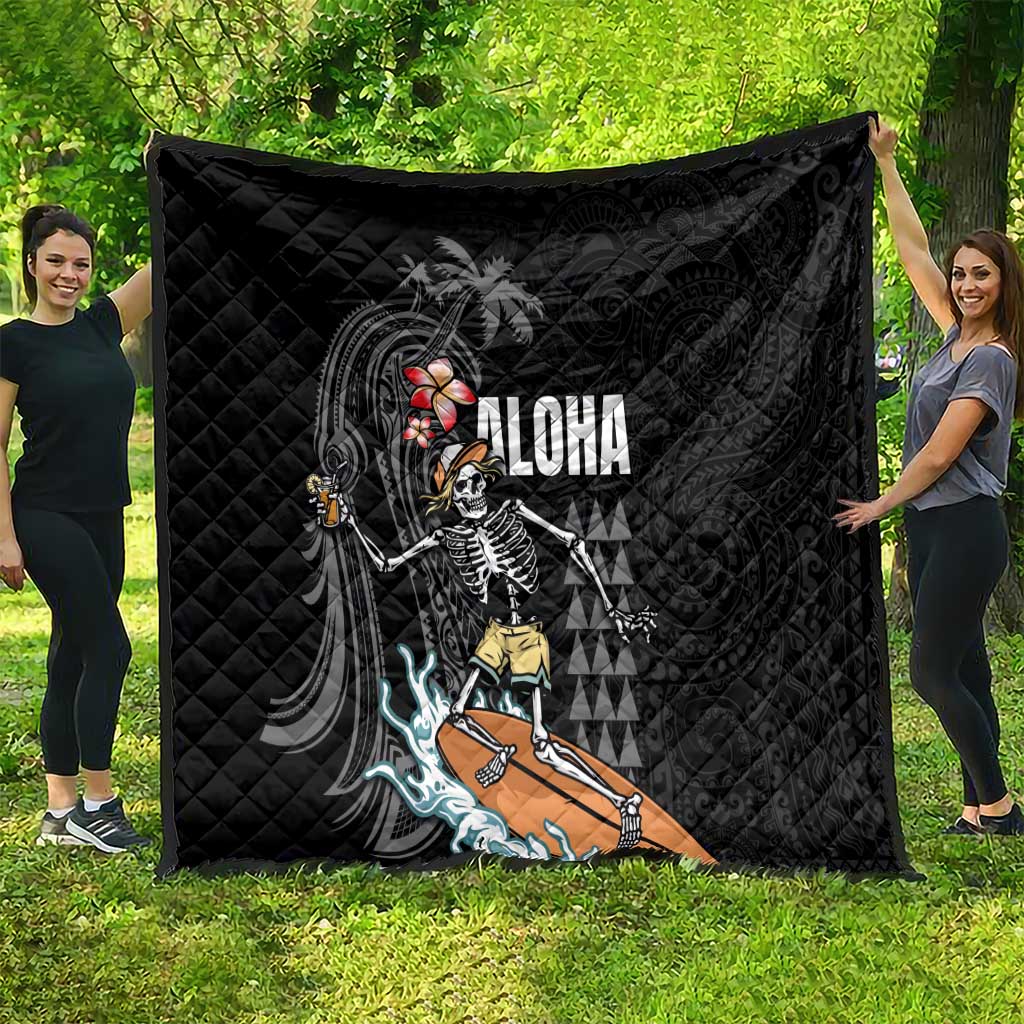Hawaiian Halloween Skeleton Surfing Quilt Polynesian Tribal Tattoo and Hawaiian Pattern LT03 - Polynesian Pride