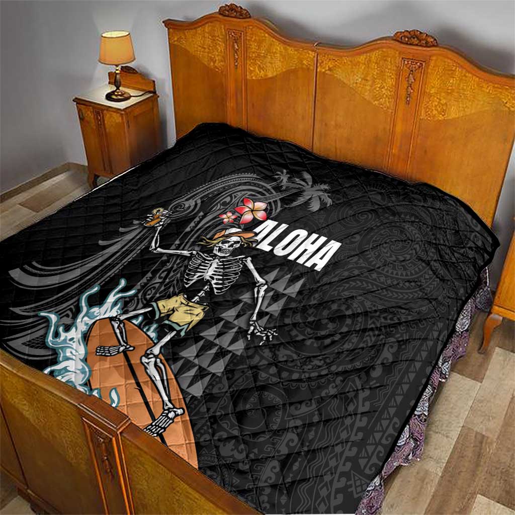 Hawaiian Halloween Skeleton Surfing Quilt Polynesian Tribal Tattoo and Hawaiian Pattern LT03 - Polynesian Pride