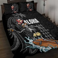 Hawaiian Halloween Skeleton Surfing Quilt Bed Set Polynesian Tribal Tattoo and Hawaiian Pattern LT03 Black - Polynesian Pride
