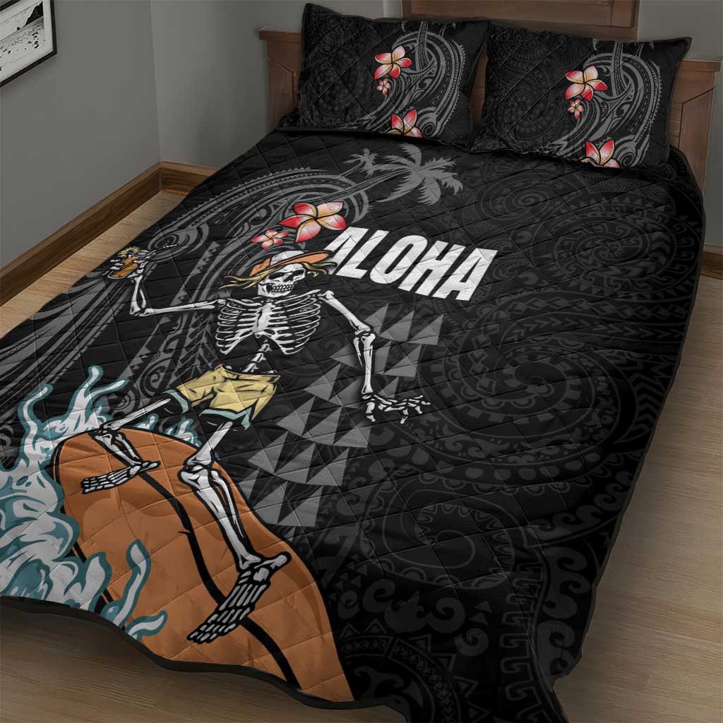 Hawaiian Halloween Skeleton Surfing Quilt Bed Set Polynesian Tribal Tattoo and Hawaiian Pattern LT03 - Polynesian Pride