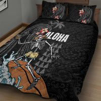 Hawaiian Halloween Skeleton Surfing Quilt Bed Set Polynesian Tribal Tattoo and Hawaiian Pattern LT03 - Polynesian Pride