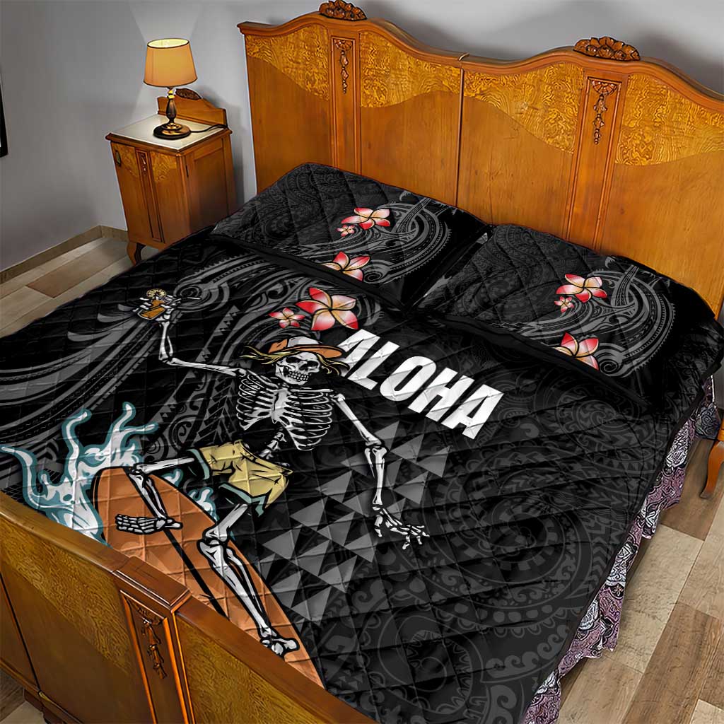 Hawaiian Halloween Skeleton Surfing Quilt Bed Set Polynesian Tribal Tattoo and Hawaiian Pattern LT03 - Polynesian Pride