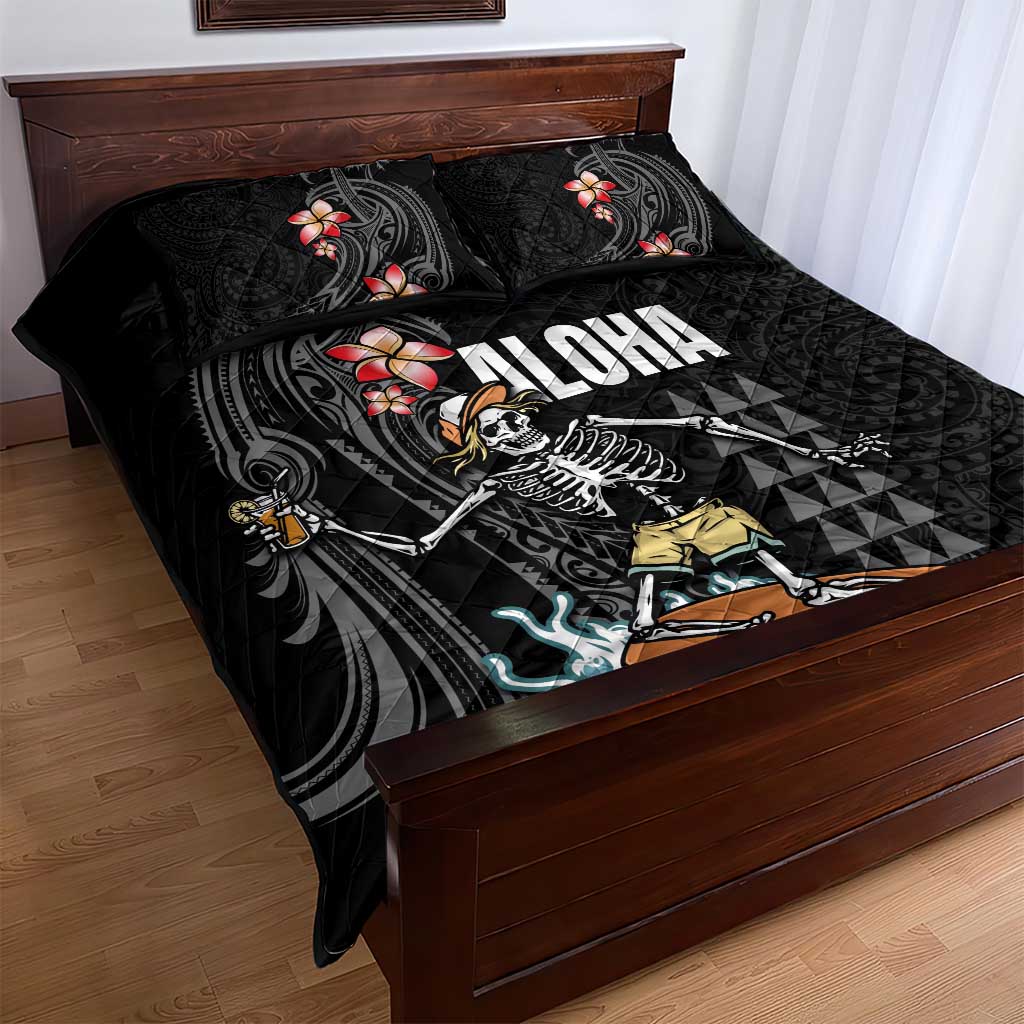 Hawaiian Halloween Skeleton Surfing Quilt Bed Set Polynesian Tribal Tattoo and Hawaiian Pattern LT03 - Polynesian Pride