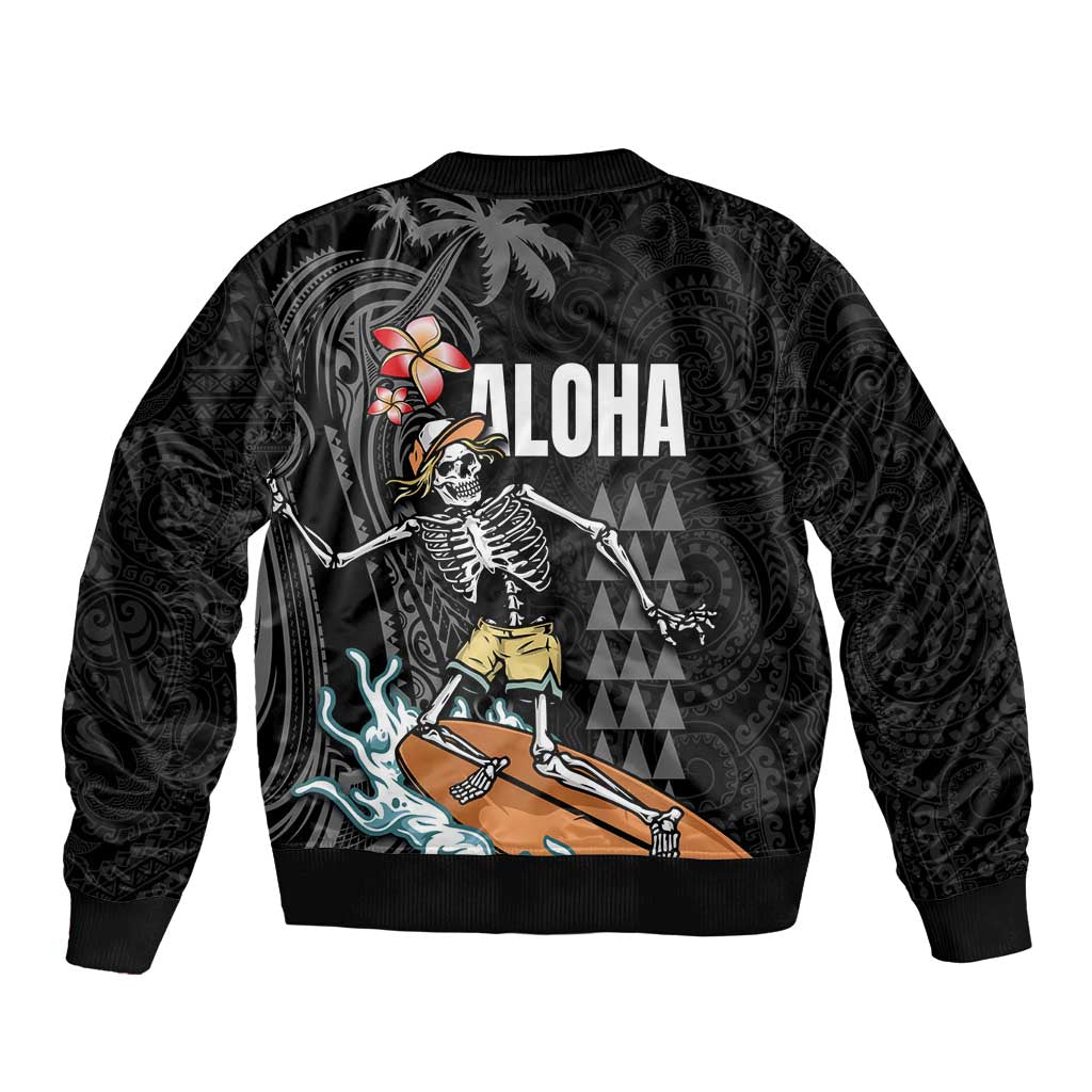 Hawaiian Halloween Skeleton Surfing Sleeve Zip Bomber Jacket Polynesian Tribal Tattoo and Hawaiian Pattern LT03 - Polynesian Pride