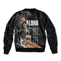 Hawaiian Halloween Skeleton Surfing Sleeve Zip Bomber Jacket Polynesian Tribal Tattoo and Hawaiian Pattern LT03 - Polynesian Pride