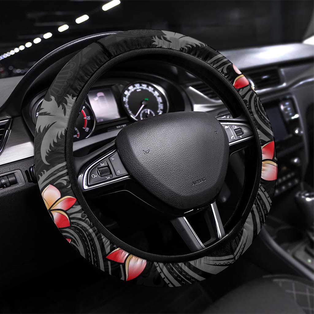 Hawaiian Halloween Skeleton Surfing Steering Wheel Cover Polynesian Tribal Tattoo and Hawaiian Pattern LT03 Universal Fit Black - Polynesian Pride