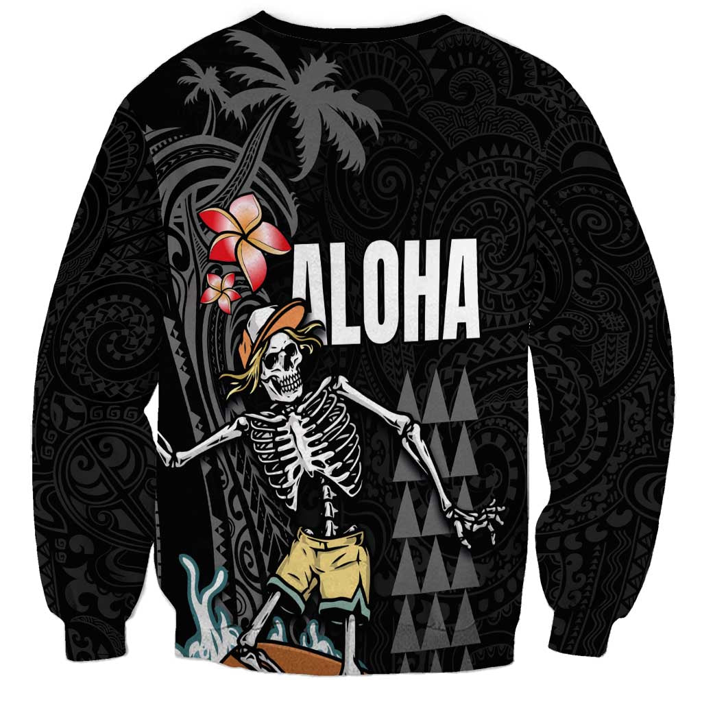 Hawaiian Halloween Skeleton Surfing Sweatshirt Polynesian Tribal Tattoo and Hawaiian Pattern LT03 - Polynesian Pride