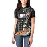 Hawaiian Halloween Skeleton Surfing Women Polo Shirt Polynesian Tribal Tattoo and Hawaiian Pattern LT03 - Polynesian Pride