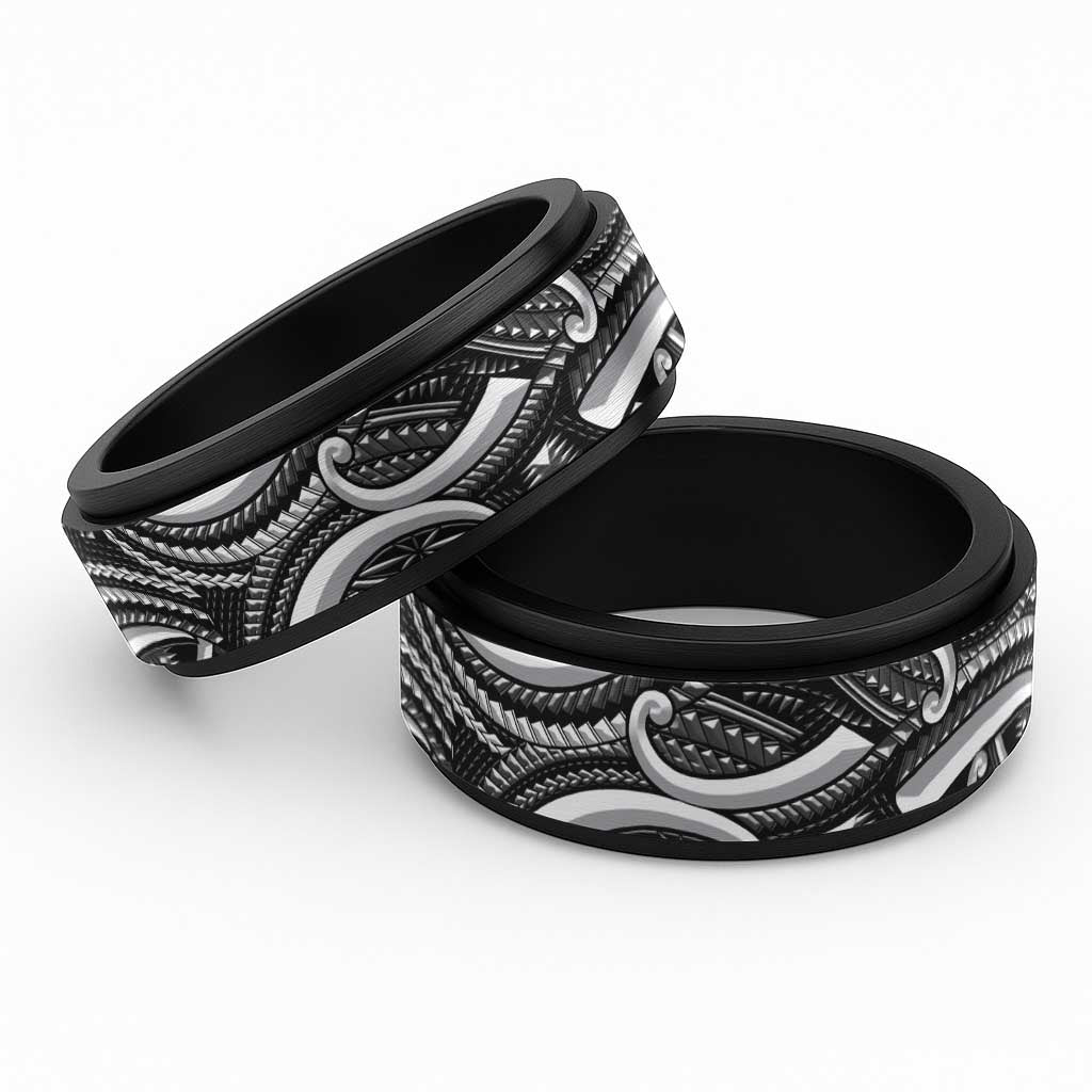 Traditional Samoan Tattoo Art White Color Spinner Ring LT03 Black White - Polynesian Pride