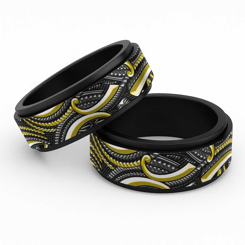 Traditional Samoan Tattoo Art Yellow Color Spinner Ring LT03 Black Yellow - Polynesian Pride