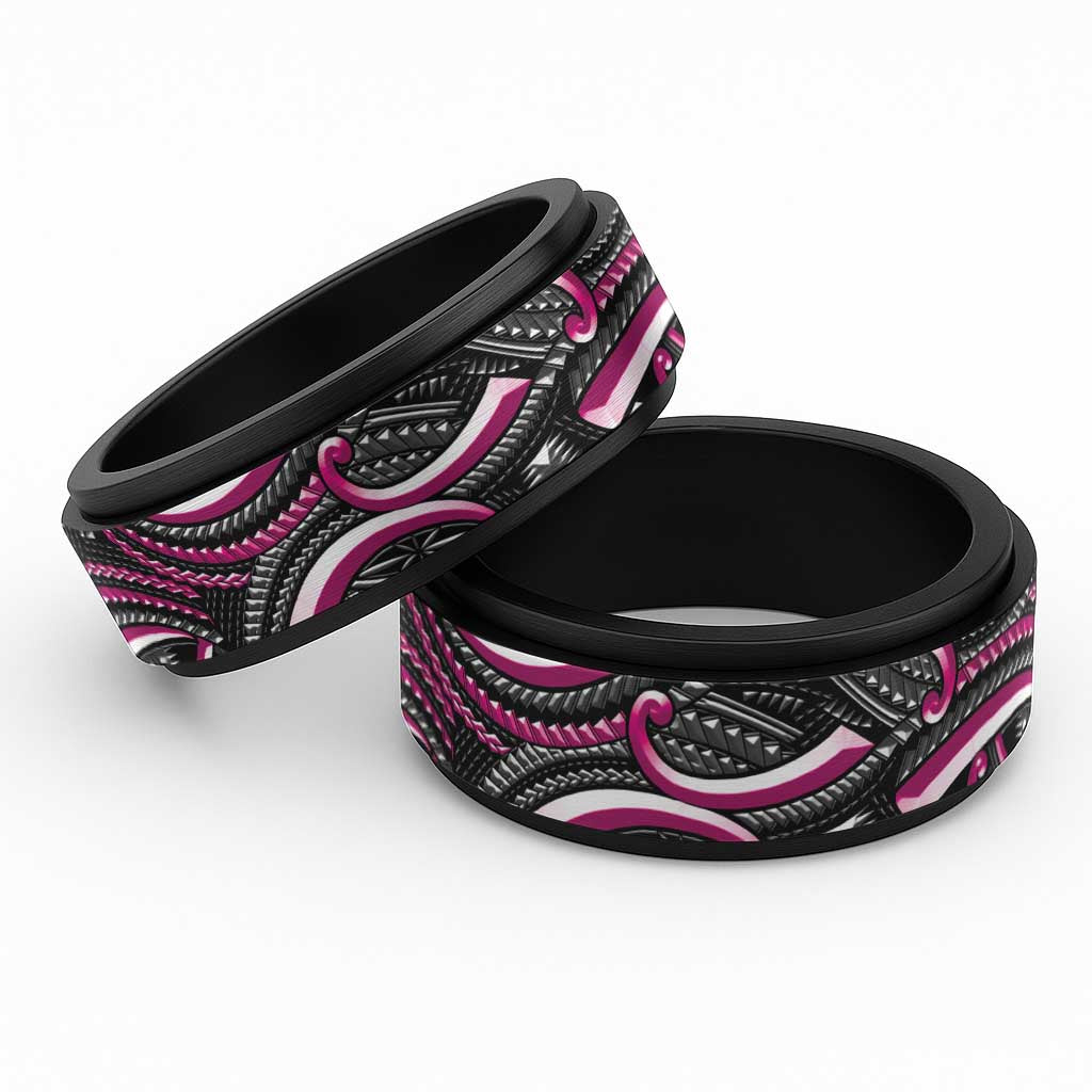 Traditional Samoan Tattoo Art Pink Color Spinner Ring LT03 Black Pink - Polynesian Pride