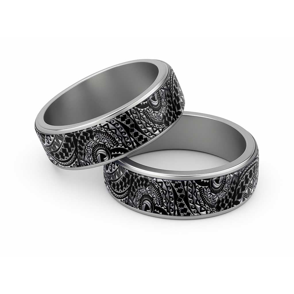 Traditional Polynesian Maori Tattoo Silver Art Classic Ring LT03 Sliver Black - Polynesian Pride