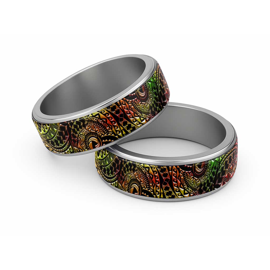 Traditional Polynesian Maori Tattoo Reggae Art Classic Ring LT03 Sliver Black - Polynesian Pride