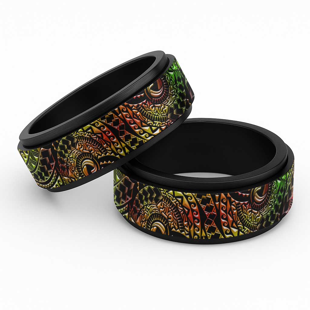 Traditional Polynesian Maori Tattoo Reggae Art Spinner Ring LT03 Black Black - Polynesian Pride