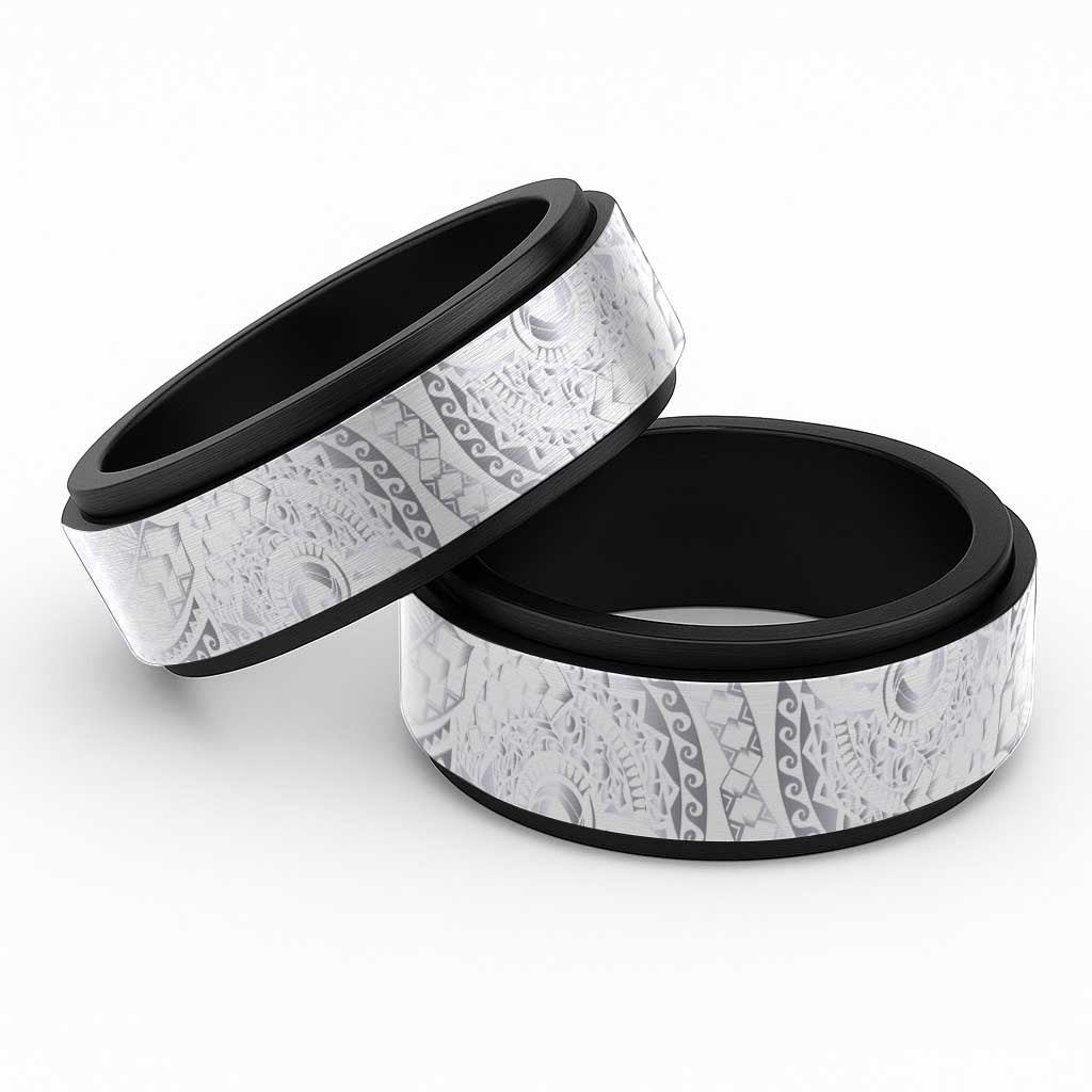 Traditional Polynesian Maori Tattoo White Color Spinner Ring LT03 Black White - Polynesian Pride