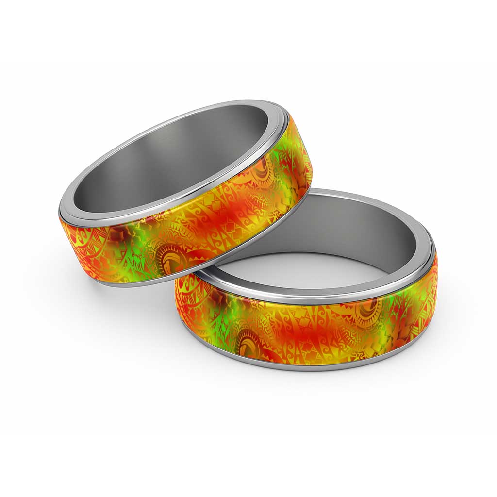 Traditional Polynesian Maori Tattoo Reggae Color Classic Ring LT03 Sliver Red - Polynesian Pride