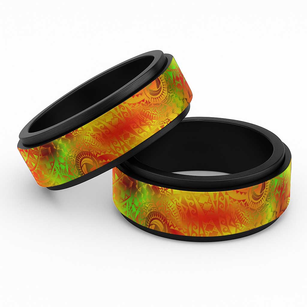 Traditional Polynesian Maori Tattoo Reggae Color Spinner Ring LT03 Black Red - Polynesian Pride