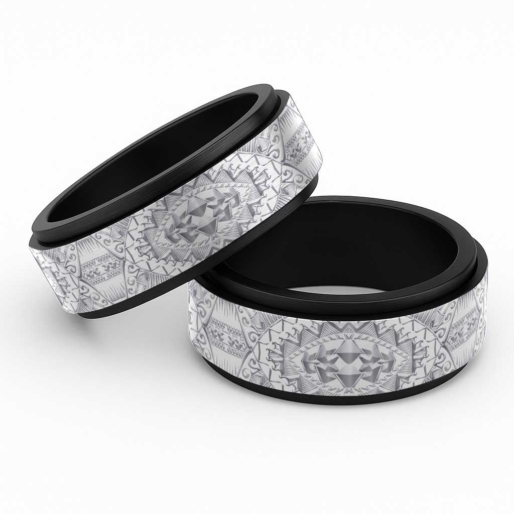 Traditional Samoa Maori Ornament Style White Art Spinner Ring LT03 Black White - Polynesian Pride