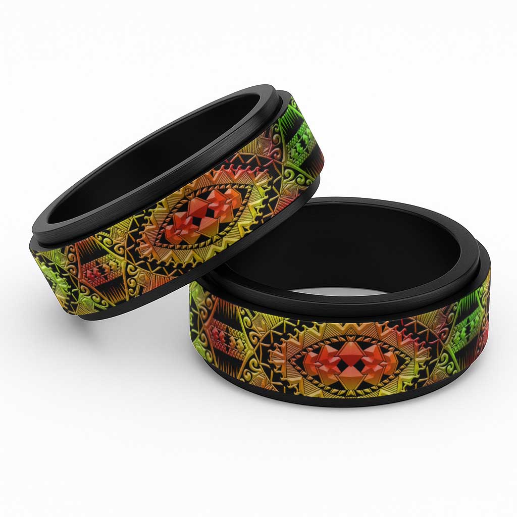 Traditional Samoa Maori Ornament Style Reggae Art Spinner Ring LT03 Black Red - Polynesian Pride