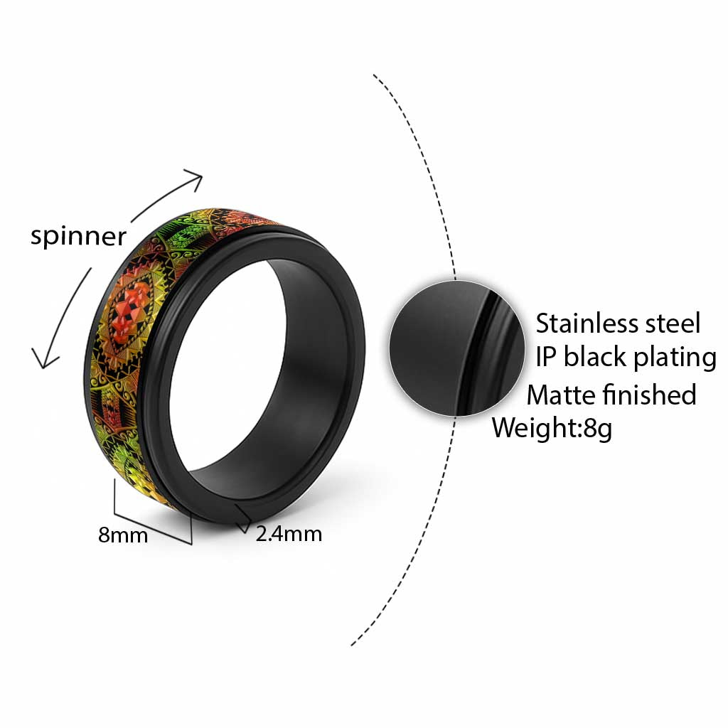 Traditional Samoa Maori Ornament Style Reggae Art Spinner Ring LT03 - Polynesian Pride