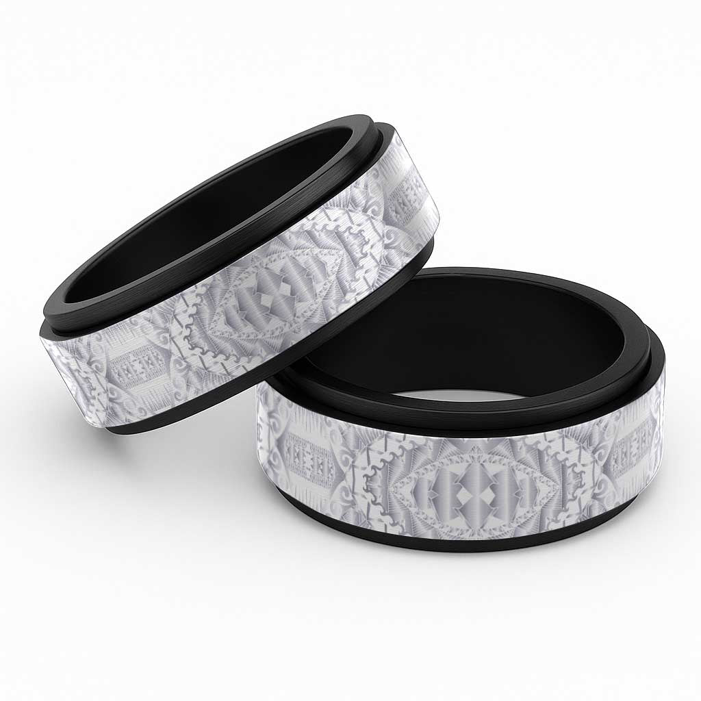 Traditional Samoa Maori Ornament Style White Color Spinner Ring LT03 Black White - Polynesian Pride