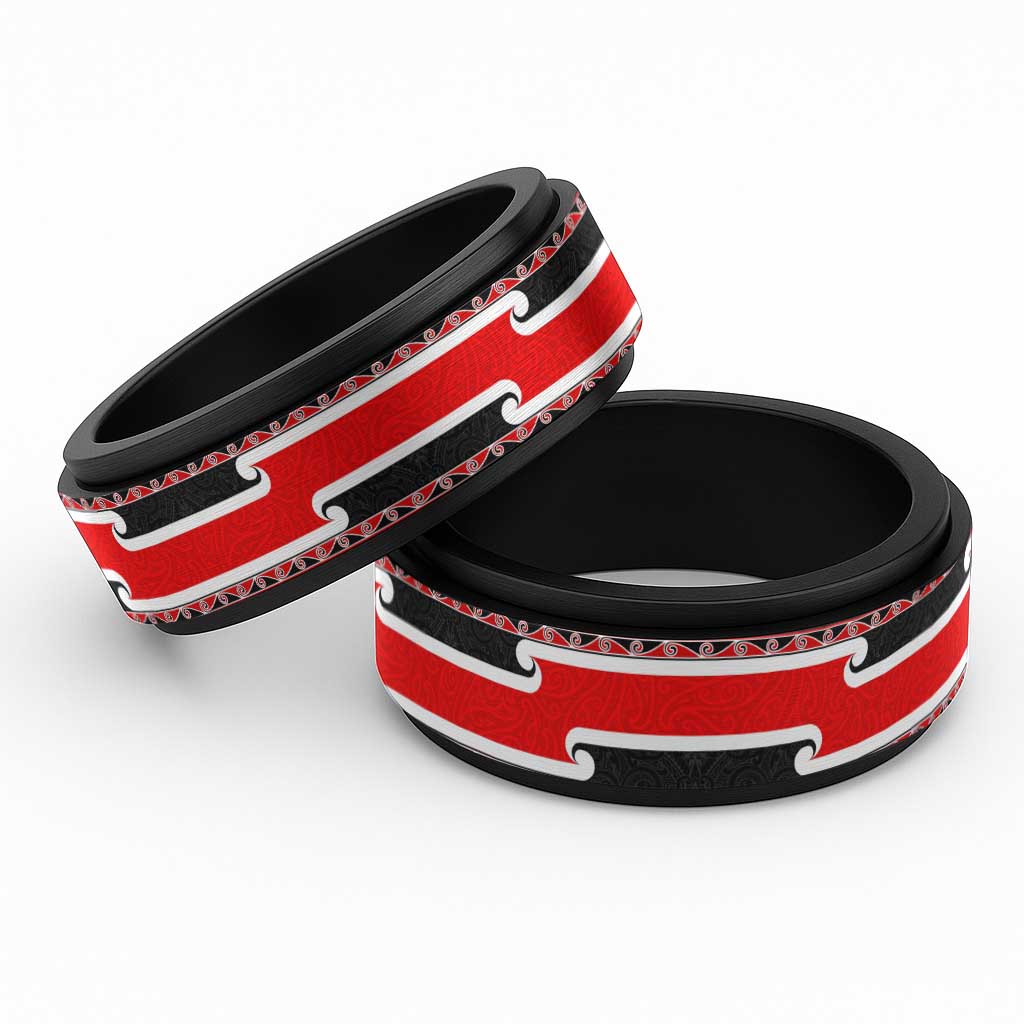 New Zealand Tino Rangatiratanga Maori Flag Style Spinner Ring LT03 Black Black - Polynesian Pride