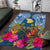 Hawaii Lanai Island Area Rug Hibiscus Turle and Map with Polynesian Spiral LT03 Blue - Polynesian Pride