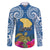 Hawaii Lanai Island Family Matching Long Sleeve Bodycon Dress and Hawaiian Shirt Hibiscus Turle and Map with Polynesian Spiral LT03 Dad's Shirt - Long Sleeve Blue - Polynesian Pride