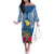 Hawaii Lanai Island Family Matching Off Shoulder Long Sleeve Dress and Hawaiian Shirt Hibiscus Turle and Map with Polynesian Spiral LT03 Mom's Dress Blue - Polynesian Pride