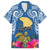 Hawaii Lanai Island Family Matching Puletasi Dress and Hawaiian Shirt Hibiscus Turle and Map with Polynesian Spiral LT03 Dad's Shirt - Short Sleeve Blue - Polynesian Pride