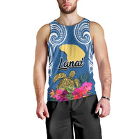 Hawaii Lanai Island Men Tank Top Hibiscus Turle and Map with Polynesian Spiral LT03 - Polynesian Pride