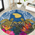 Hawaii Lanai Island Round Carpet Hibiscus Turle and Map with Polynesian Spiral LT03 Blue - Polynesian Pride