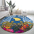 Hawaii Lanai Island Round Carpet Hibiscus Turle and Map with Polynesian Spiral LT03 - Polynesian Pride