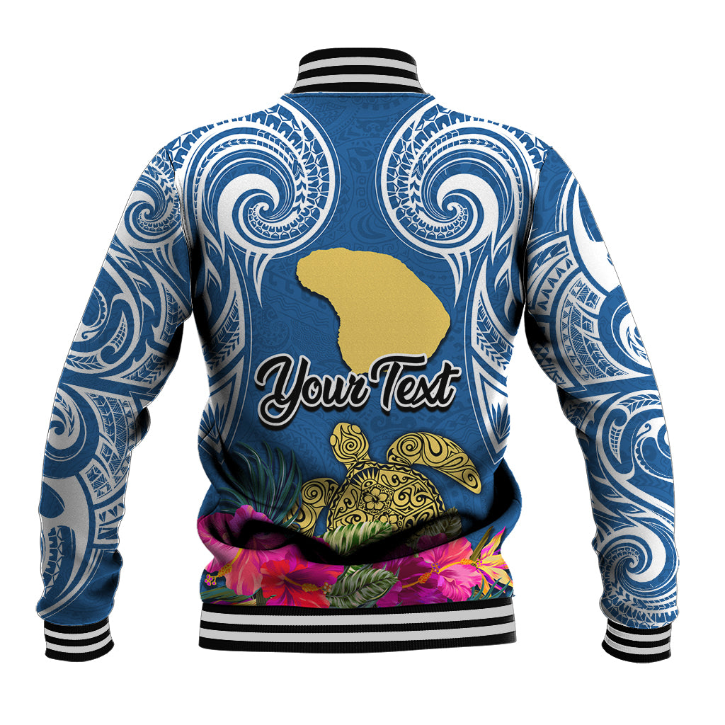 Custom Hawaii Lanai Island Baseball Jacket Hibiscus Turle and Map with Polynesian Spiral LT03 - Polynesian Pride